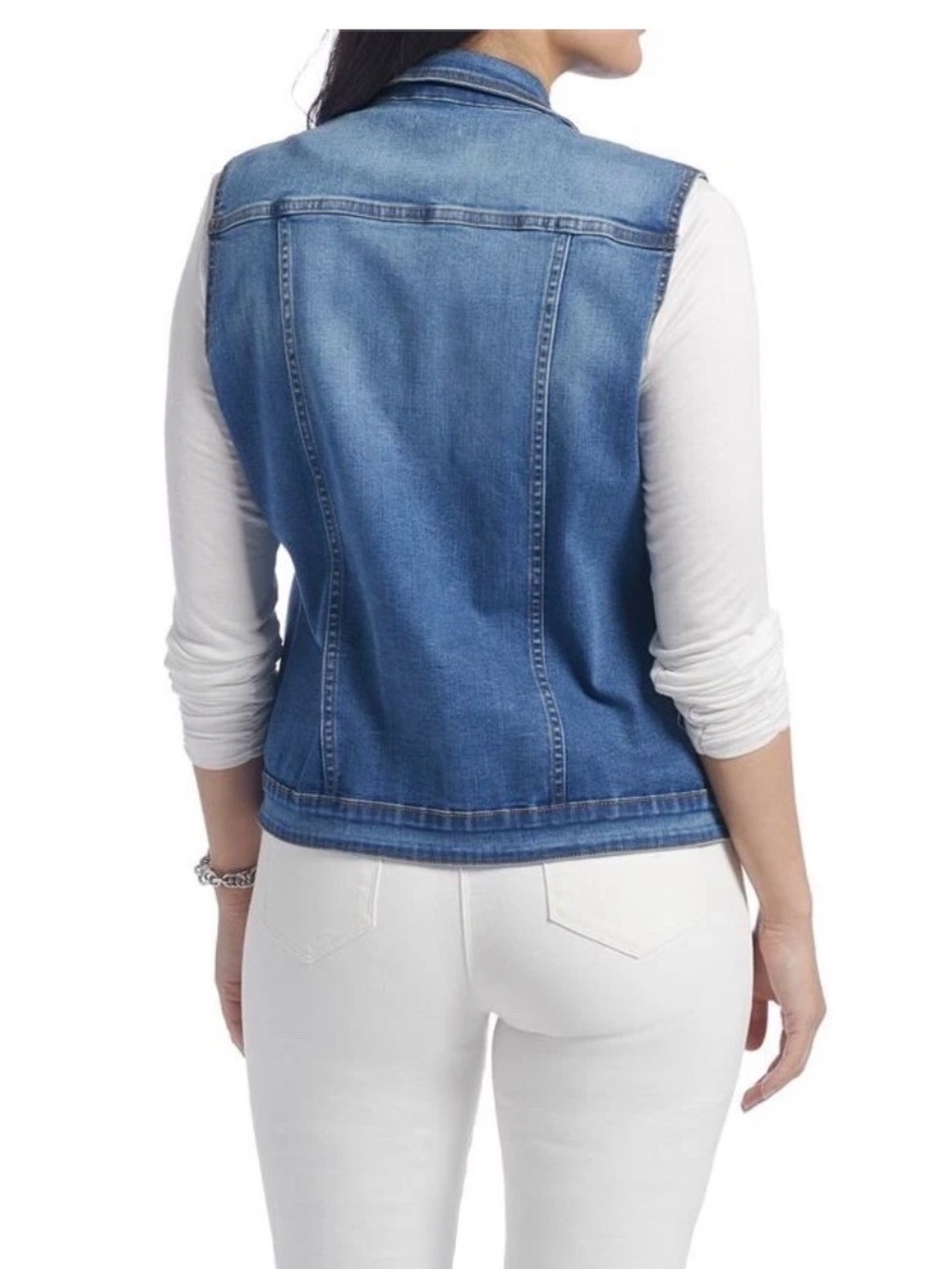 Coco + Carmen Women Teens Juniors Button Vest, Distressed Blue, Size LG/XLG NWT - Picture 2 of 9